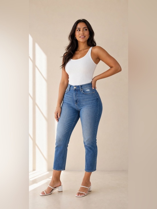 Good American Denim - Good American Good Waist Cropped Jeans Sz 4/27 NWT High Rise Distressed